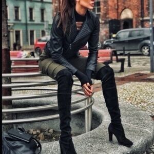 Stuart Weitzman Black HiJack Over The Knee OTK Suede Leather 5050 Boots Size 9